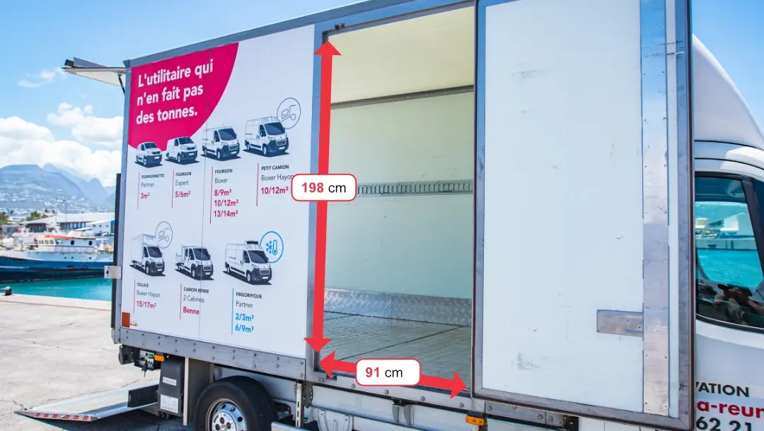 ADA Réunion location, Catégorie Camion cellule 15m³ avec Hayon