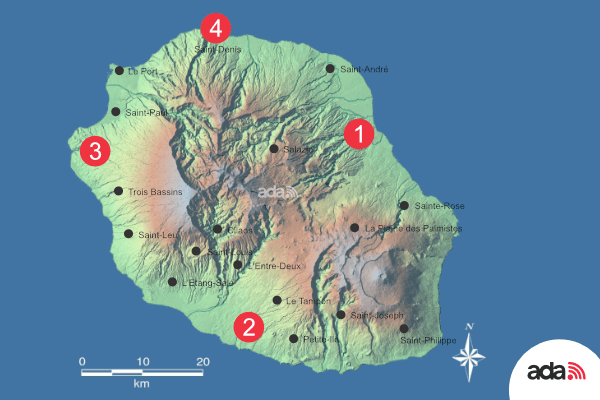 Carte de tourisme et de loisir à La Réunion